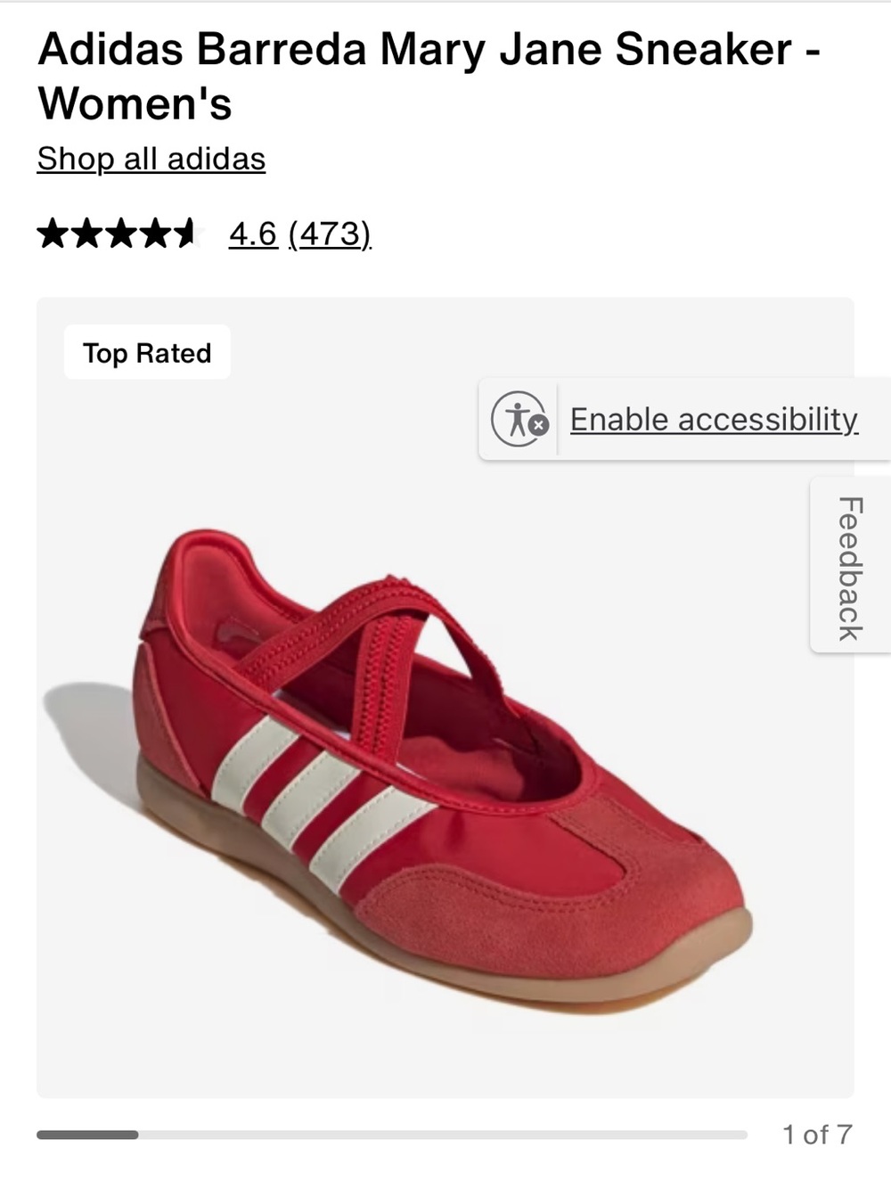 adidas Red Mary Jane Sneaker with White Stripes